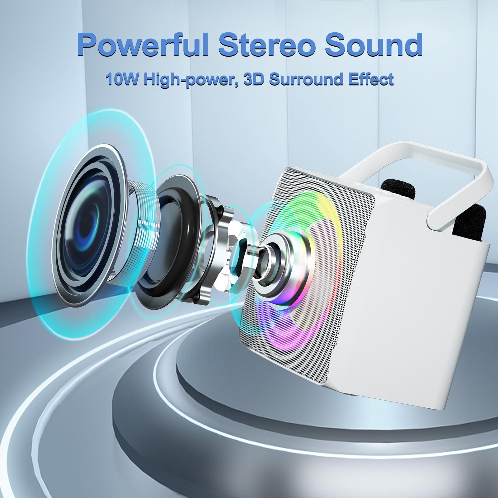 BONAOK Karaoke Machine, Portable Bluetooth Karaoke Speaker for Adults Kids, with 2 Wireless Mics, Ideal Gifts for Girls Boys Party(White)