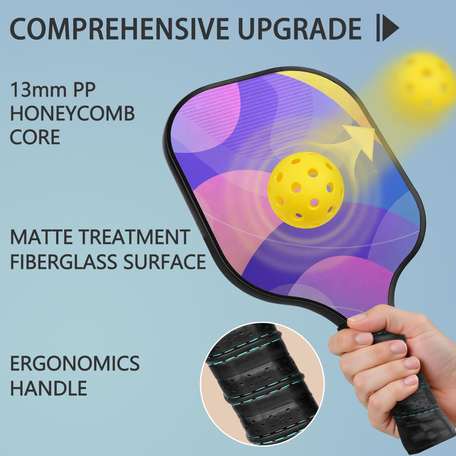 Pickleball Paddles Set Of 2, Fiberglass Surface, Neon Fluid Print, 4 Balls & Bag