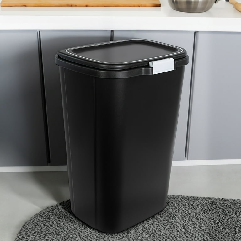 Hefty 13 Gallon Trash Can, Plastic Odor Block Touch Top Kitchen Trash Can,  Black