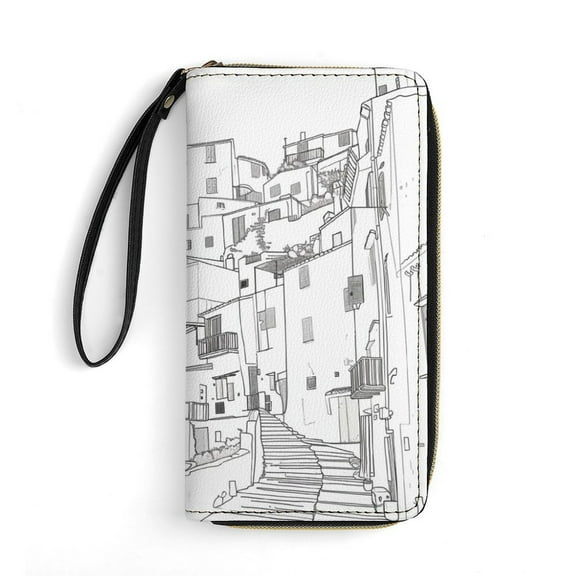 Womens Wallet Bifold Ladies Cluth Bag Wristlet Wrist Strap Long Purse Dodecanese Islands Greek Design