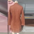 thumbnail image 6 of asdoklhq Church Dresses for Women Stand Collar Long Sleeve Half-Zip Fringe Slim Long Sleeve V-Neck Dress Brown 2X, 6 of 7