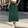 thumbnail image 5 of Lenago Women's Skirts High Waisted A Line Midi Skirt Solid Color Loose Fit Summer Casual Skirt Drawstring Elastic Waist Pocket Slit Skirt, 5 of 9