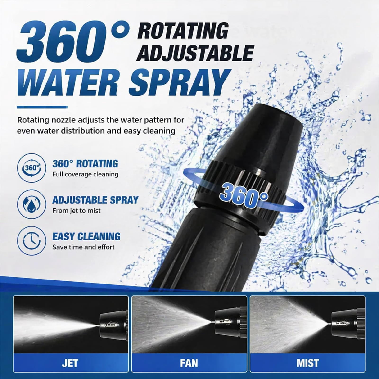 Home High-Pressure Car Wash Water Gun with Booster Nozzle, Booster Nozzle with 3 Adjustable Spray Modes, Anti-Leak Garden Hose Sprayer for Car Washing, Plant Watering, Pet Bathing