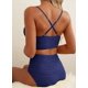 thumbnail image 3 of Bikini Herseas acanalado con aro en U y cuello en V, tiro alto, azul marino, talla L, 3 of 6