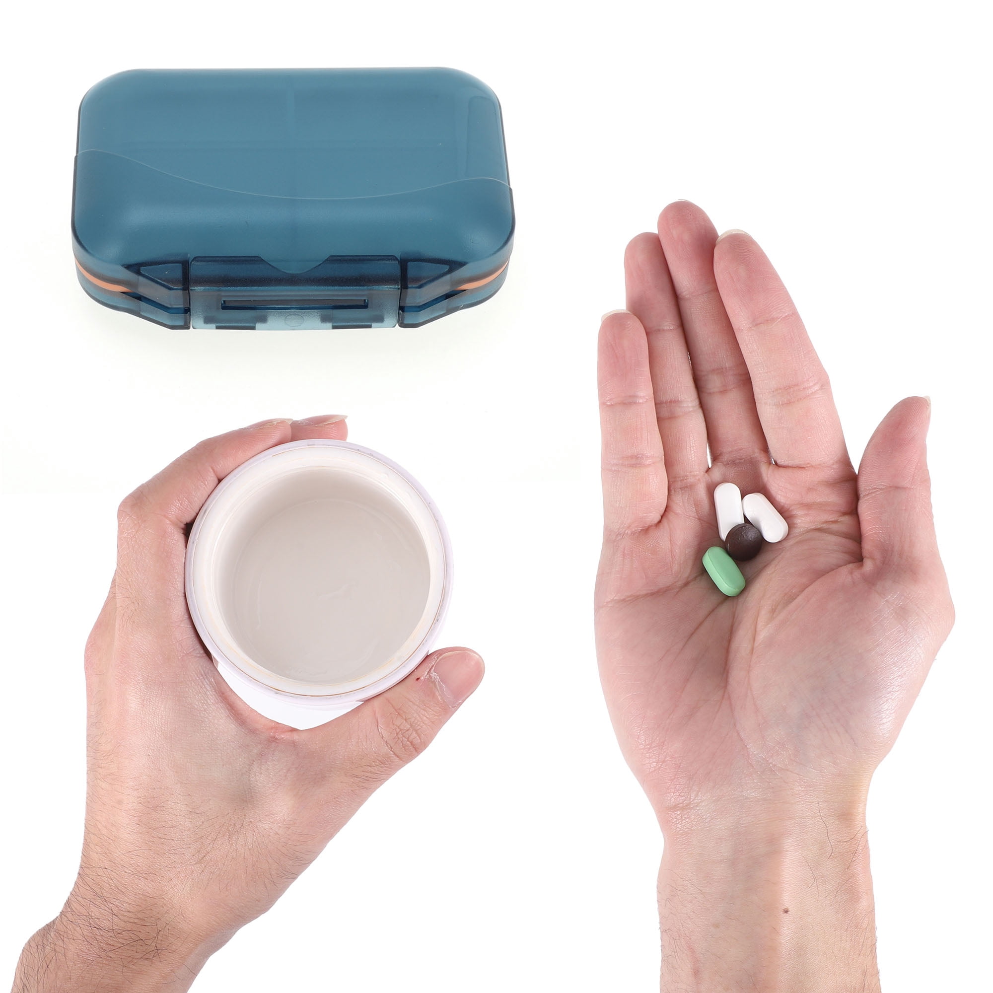 Unique Bargains 7 Grids Double Layers Portable Pill Box 1 Pc Blue, Orange