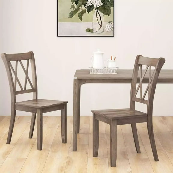 Auranook Wooden Dining Chairs Set of 2 w/Ergonomic Seat Rubber Wood Frame & High Backrest