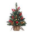 thumbnail image 1 of Pin de Table Artificiel Pré-Illuminé de 24 Pouces avec Baies Rouges, Pommes de Pin, Lumières DEL et Base en Jute pour Déco de Noël à la Maison, 1 of 5