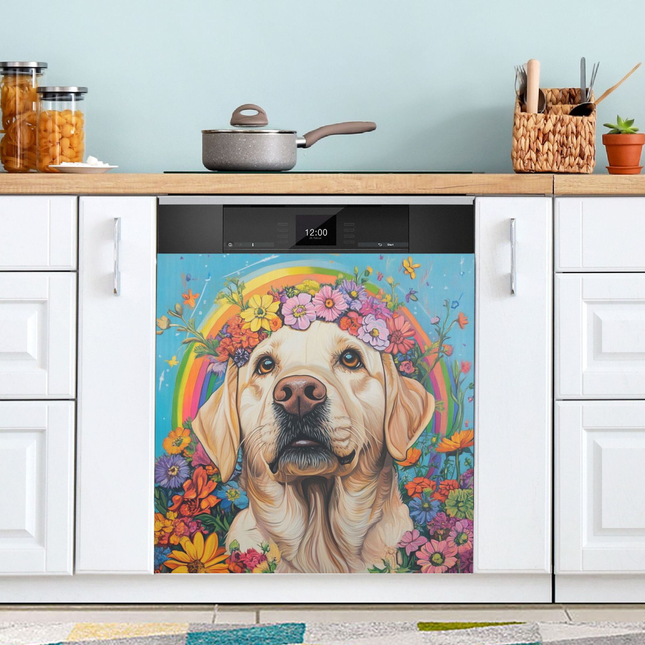 Dishwasher Magnetic Sticker 23x26 Inch Refrigerator Magnetic Sticker Washing Machine Magnetic Sticker Kitchen Panel Magnetic Sticker Home Decor Big Yellow Rainbow Dog