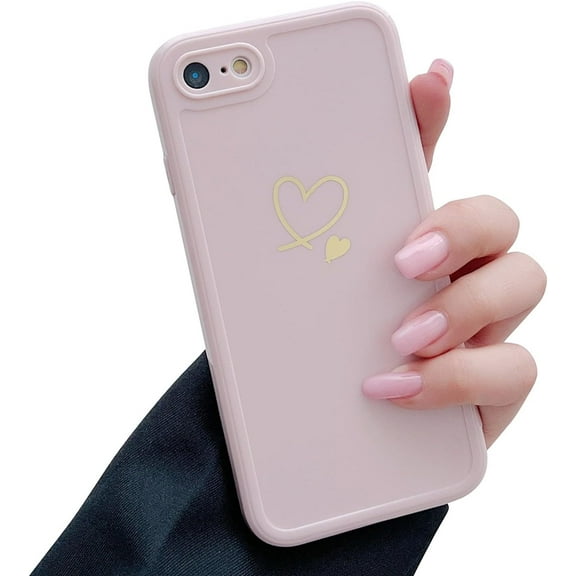 Compatible with iPhone 7/8/SE 2020/SE 2022 Case for Women Girls,Cute Love Heart Pattern Glossy Soft Slim TPU Protective Bumper Shockproof Case for iPhone 7/8/SE 3/2 4.7"-Pink