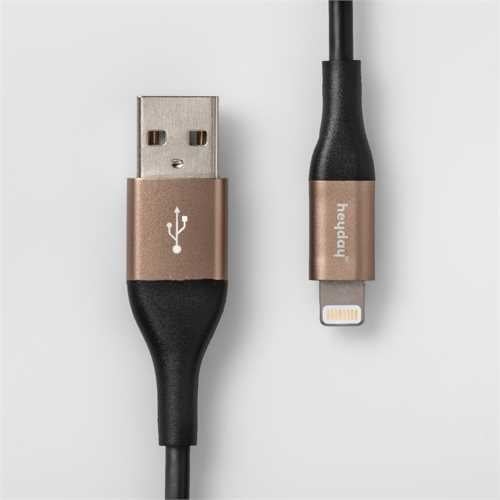 4' Lightning to USB-A Round Cable - heyday&trade; Black/Gold