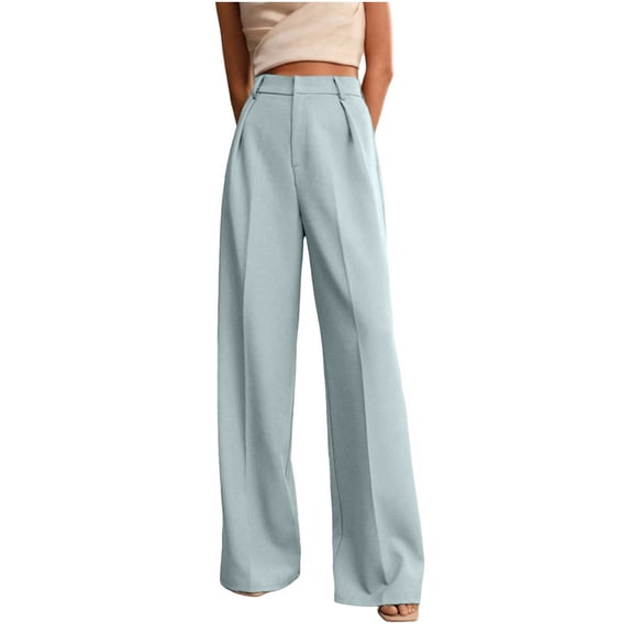 Lenpel Palazzo Pants for Women Business Casual High Waisted Pleated Wide Leg Dress Pants Baggy Work Trousers with Pockets(Sky Blue,X-Large)