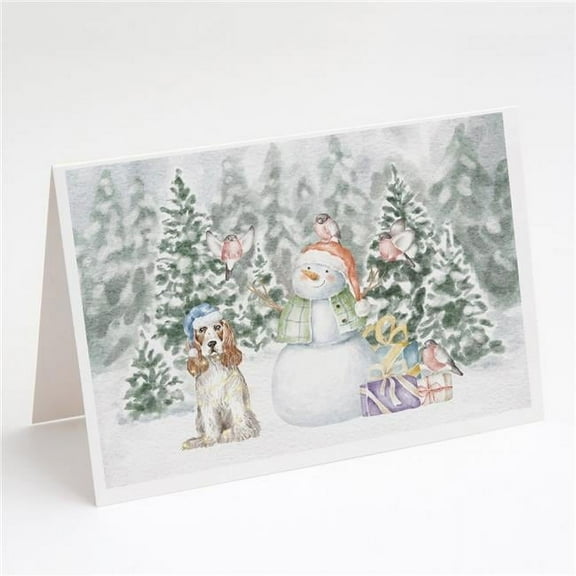 Cocker Spaniel Red and White with Christmas Presents Greeting Cards and Envelopes Pack of 8 7 in x 5 in