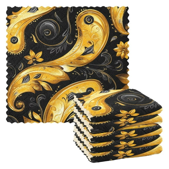 Gold Modern Art Deco Kitchen Cloth Dish Towels for Drying Washing Absorbent Dish Rags 6 Pack