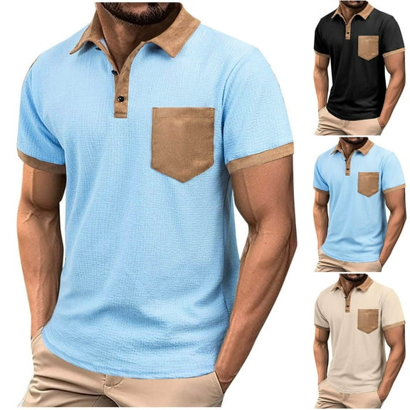 Ashirexll T Shirts for Man, Big and Tall Shirts for Men, Casual Summer Button Short Sleeve Turndown Collar T-Shirts with Pocket