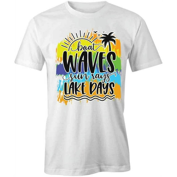 Boat Waves Sun Rays Lake Days T-Shirt | Cool Summertime White Tee Gift