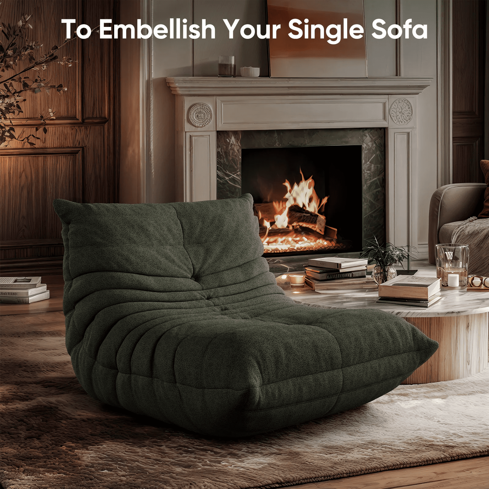 Cottinch Bean Bag Chair, Large Memory Foam Sofa for Adults, Fireside Chair Lounger Lazy Floor Sofa Couch for Living Room, Bedroom, Office, Green