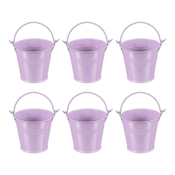 Uxcell 2.7"x2.3" Small Metal Buckets with Handle Mini Galvanized Bucket Colorful Easter Buckets Light Purple 6 Pcs