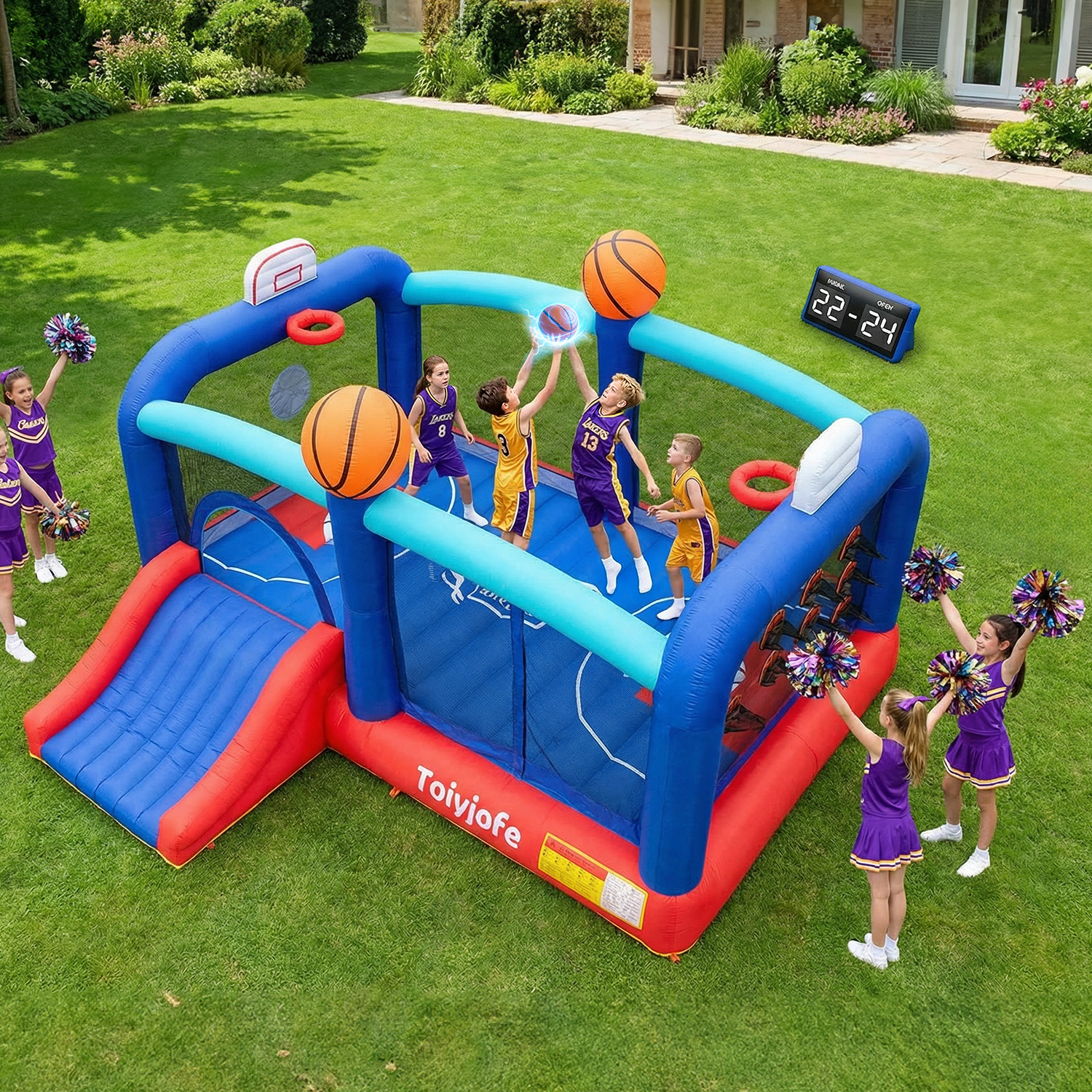 Toiyjofe Large Bounce House for Big Kids 8-12, Basketball Inflatable Bouncer with Slide for Outdoor Party, 16 x 13 FT, GFCI Blower Included