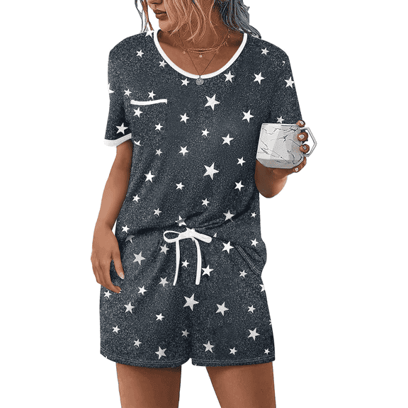 SOMER 2 Piece Lounge Set for Women Pajama Set Short Sleeve Tops and Shorts Soft Sleepwear, Chest Pocket