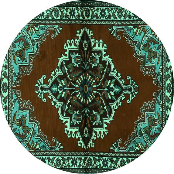 Ahgly Company Indoor Round Medallion Turquoise Blue Traditional Area Rugs, 6' Round