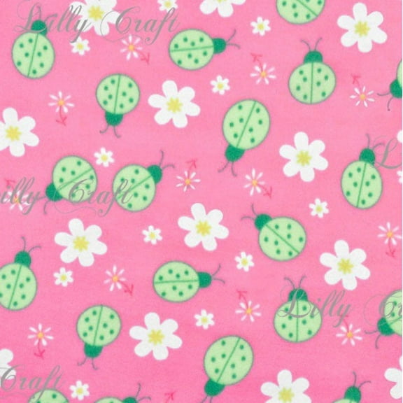 Lilly Craft Lady Bugs on Pink Print Fleece Anti-Pill FABRIC 58-60" Wide Sold by the Yard