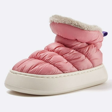 

CoCopeanut Down Cloth Shoes Women Winter Warm Anti-Slip Slippers Boots Outside Indoor Hoop-Loop Plush Macaron Color House Couple Home Shoes