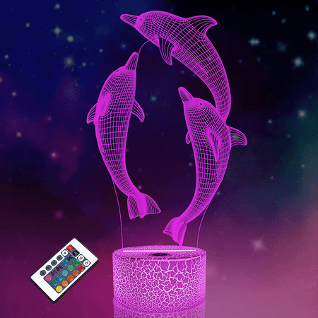 

JUSTUP Night Light for Kids Dolphin 3D Night Light Porpoise Illusion Lamp with Remote Control 16 Color Changing