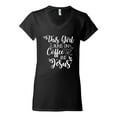 thumbnail image 2 of Wild Bobby This Girl Runs On Coffee And Jesus Inspirational/Christian Women Standard V-Neck Tee, Black, X-Large, 2 of 5