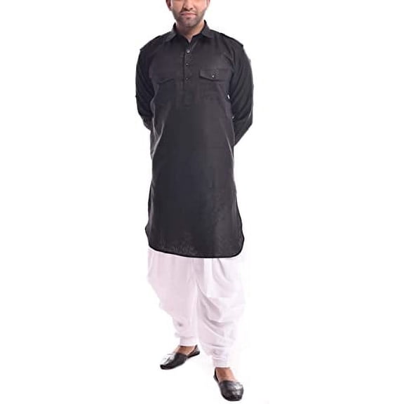 Royal Kurta Mens Linen Pathani Kurta Salwar Black