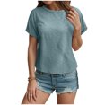 thumbnail image 5 of vigerkar Womens Tops Eyelet Embroidery Summer Spring Curved Hem 2025 Casual Short Sleeve Trendy T Shirts Beach Vacation Clothes Blue, L, 5 of 8