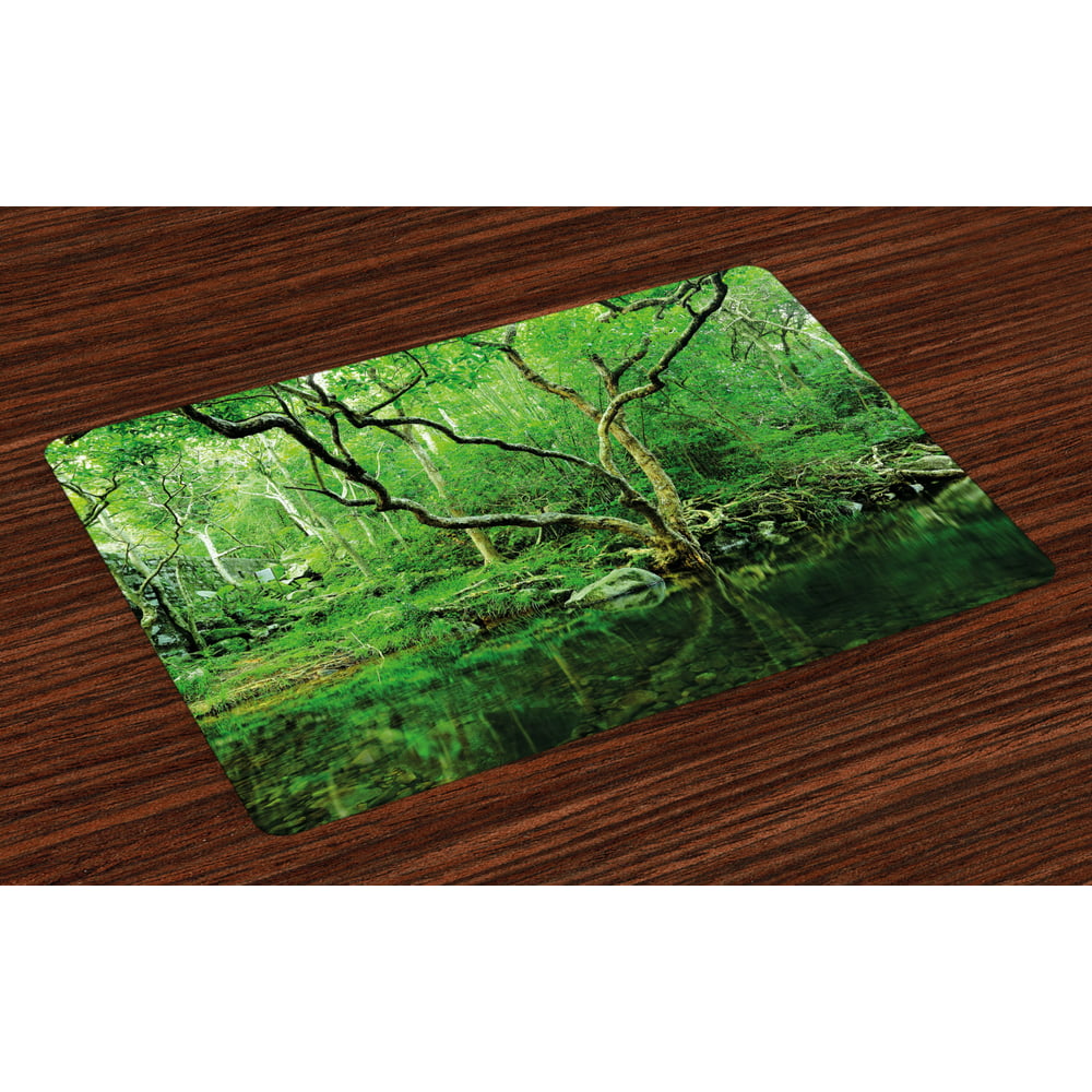Green Placemats Set of 4 Forest Moss Leaves Nature Themed Isolated ...