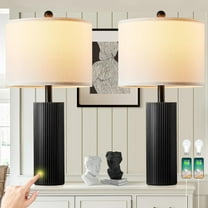 24.5" Black Lamps Set of 2, Modern Table Lamps for Living Room with USB C A Ports, Creative Stripe Touch Lamps for Nightstand, 2 Bulbs Included