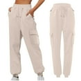 thumbnail image 5 of Riecok Women Cargo Sweatpants High Waist Drawstring Wide Leg Solid Color Workout Lounge Trousers with Pockets, 5 of 5