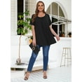 thumbnail image 2 of LATWIIV Women's Trendy Loose Pleated Tunic Solid Tops Puff Short Sleeve Tees Round Neck Leisure Shirts Black_4X, 2 of 7