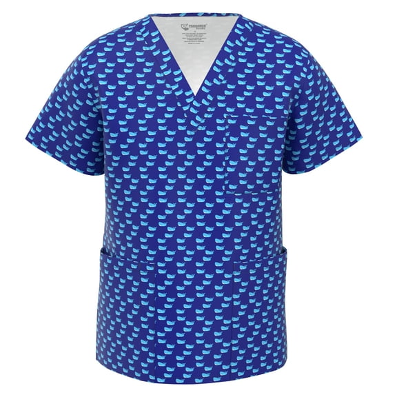 Men Stretch Print Scrub Top - Medical Uniform Men Nurse School Print Scrubs V Neck Top PSM105 M003 XL