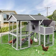 Aivituvin Wooden Chicken Coop for 8 - 10 Chicken, Extra Large with Nesting Box Gray