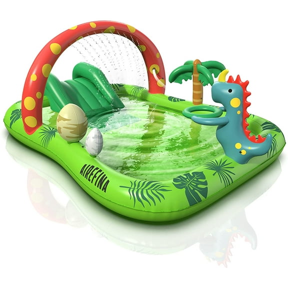 Dino Planet Inflatable Play Center, Airefina Kids Pool, 97"x76"x41" Summer Swim Blow up Kiddie Pool, Rectangular