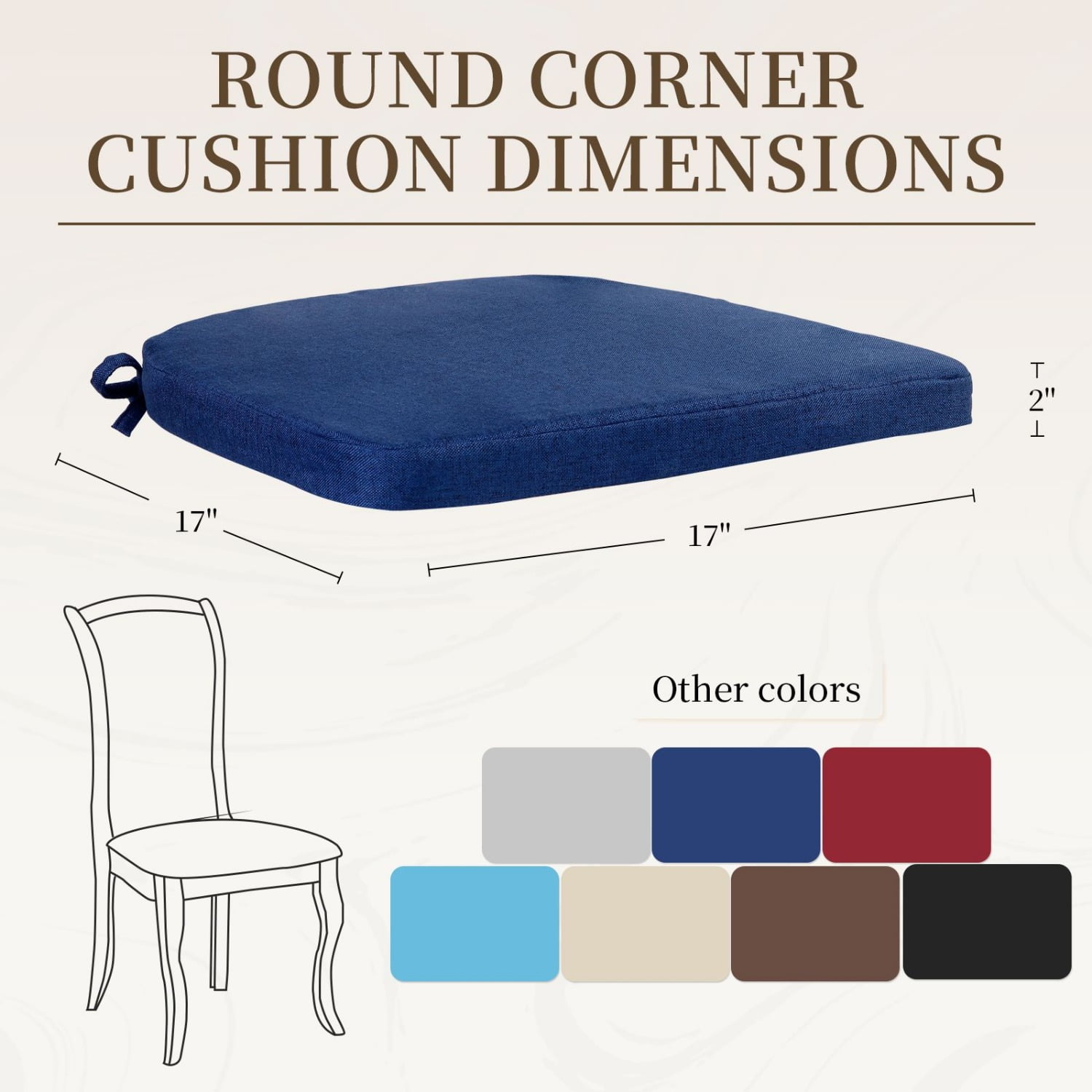 Outdoor Chair Cushions, 17" x 17" x 2" Patio Chair Cushions for Outdoor Furniture, Indoor Dining Seat Chair Pads with Ties, for Patio, Garden, Living Room