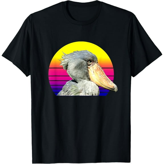 Shoebill Stork Vintage Sunset Giant Bird Lovers T-ShirtMen and women, White Black T-shirt, size: Extra large S-1859XL