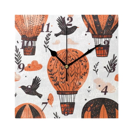 7.78in Air Balloon Square Wall and Table Clock Dual Use Vintage Design in Black or Gold