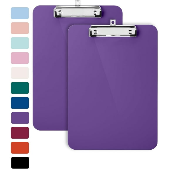 Plastic Clipboard, 12.5" x 9", 2 Pack, Pastel Purple Clipboard Plastic,  Metal Clip with Retractable Hanging Hole