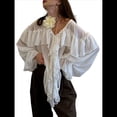 thumbnail image 3 of Blusa de Larga con Cuello en V y Volantes para Mujer, Estilo Elegante y Casual, para Otoño. M, 3 of 10