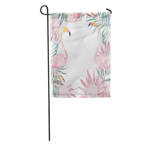 KDAGR Watercolour Summer Colorful Flamingo Palm Leaves and Flowers Watercolor Aloha Garden Flag Decorative Flag House Banner 12x18 inch