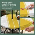 thumbnail image 3 of Round Outdoor Tablecloth with Umbrella Hole and Zipper, Yellow Geometric Fitted Table Cover with Elastic Edge for 45-54 Inch, Modern Striped Abstract Art Aesthetics Waterproof Patio Tablecoths, 3 of 9
