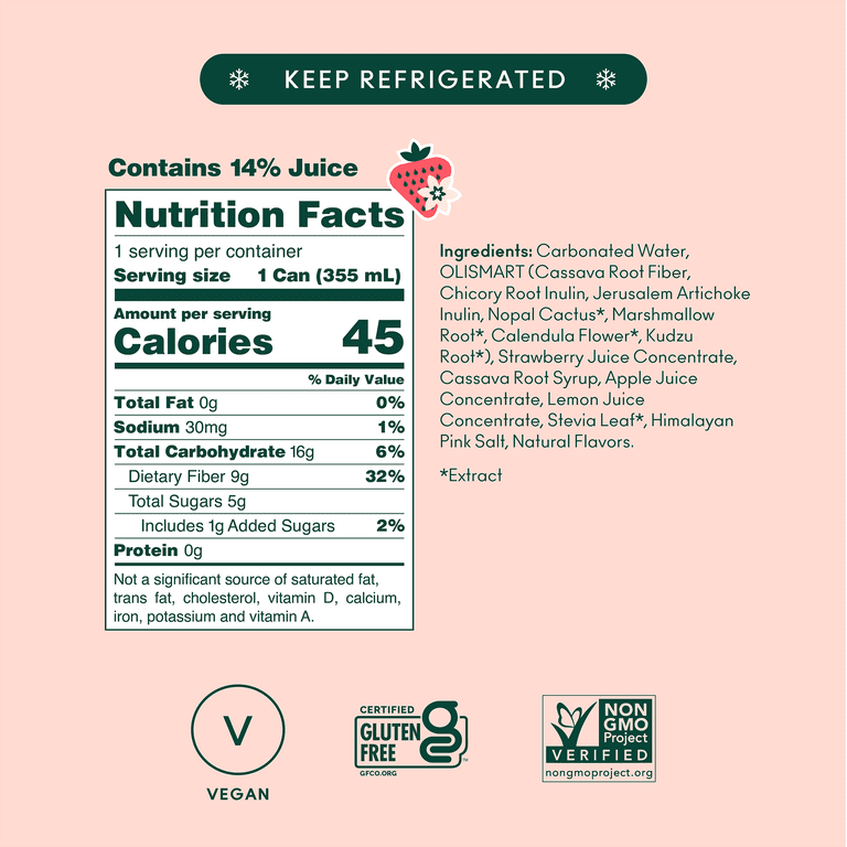 OLIPOP, Prebiotic Soda, Strawberry Vanilla, 12 fl oz 12 Pack