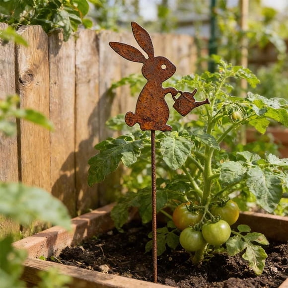 Cagogo Décor de Jardin de Printemps de Pâques, Marqueurs de Jardin en Métal Rouillé en Forme de Lapin pour Patio Extérieur, Ornements de Pelouse Vintage en Fer, Décorations de Silhouette de Lapin de Pâques pour la Maison de Printemps