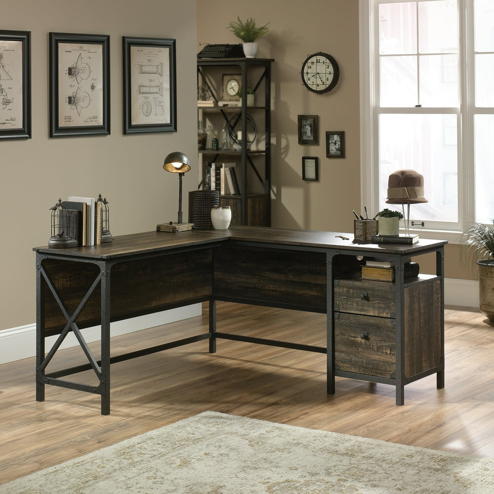 Sauder Steel River L-Shaped Desk, Carbon Oak Finish - Walmart.com ...