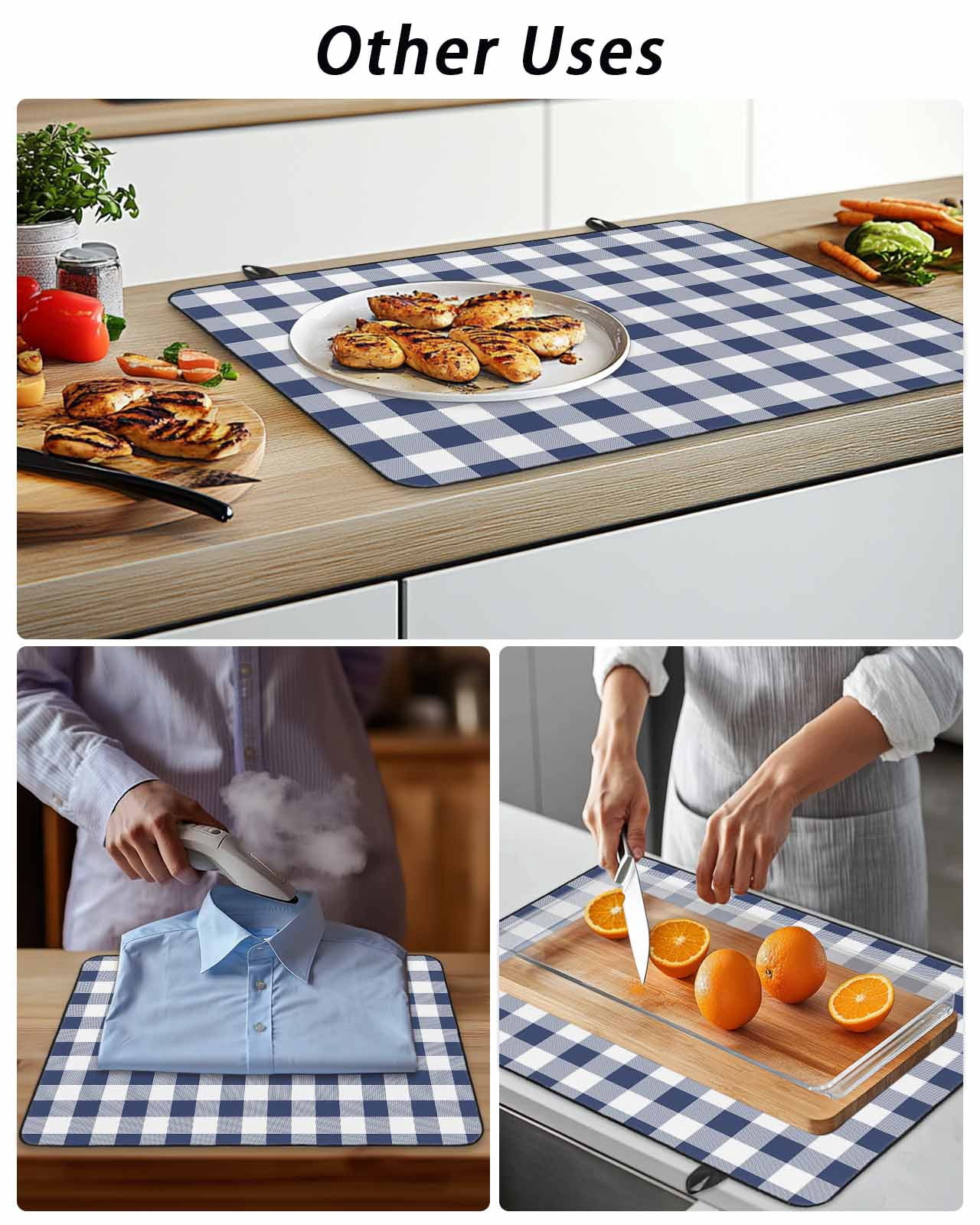 Stove Top Covers for Electric Stove, Navy Blue White Plaid Glass Stovetop Cover Protector, Farmhouse Checkered Buffalo Induction Cooktop Protector Oven Mat for Kitchen Countertop 24"x21"