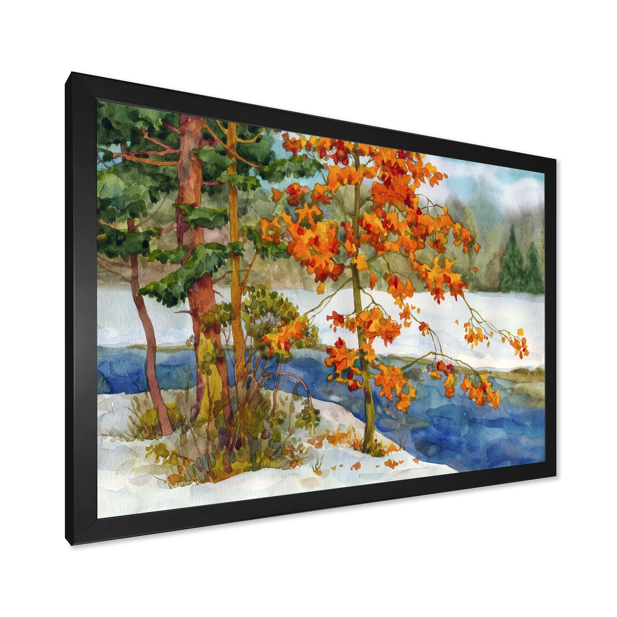 Designart 'Stream Through The Winter Forest I' Lake House Framed Art Print