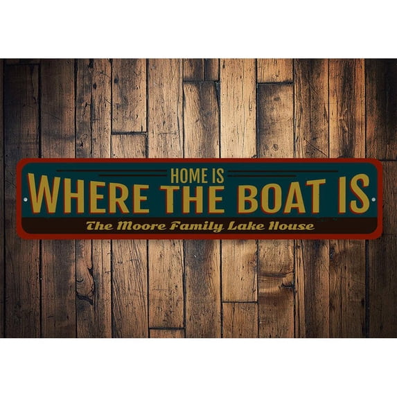 Home is Where the Boat is Novelty Decor, Metal Wall Sign - 4x18 Inches